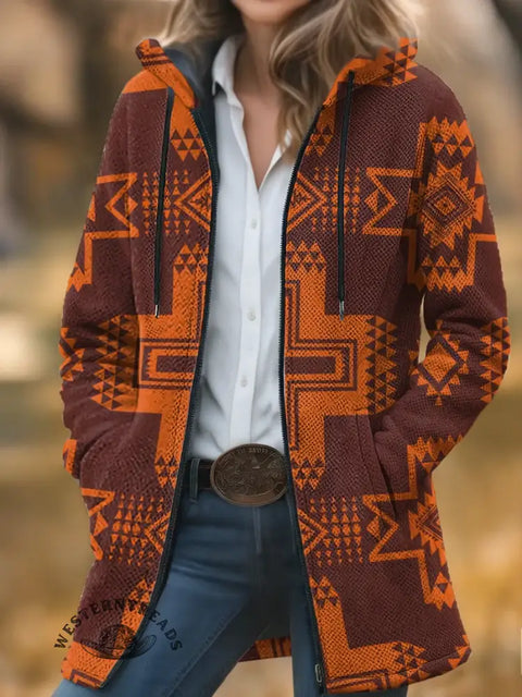 Aztec Unisex Plush Thick Long-Sleeved Cardigan Coat