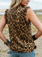 Leopard Print Boho Tank Top - Button Up Animal Shirt