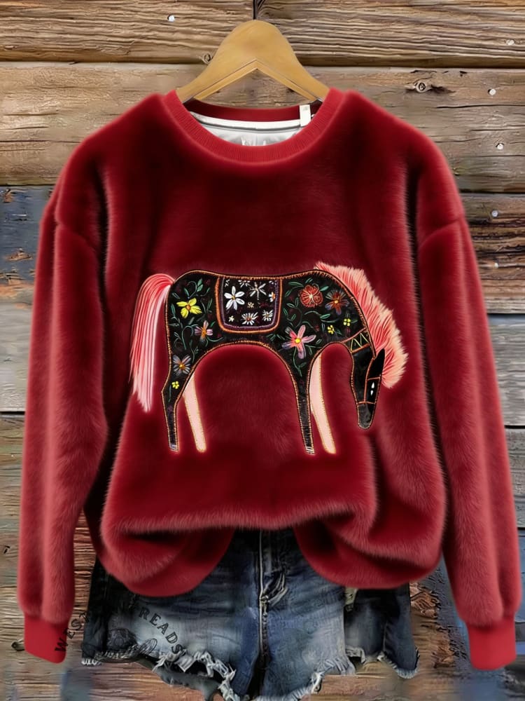 Horse Fall/winter Warm Plush Sweatshirt