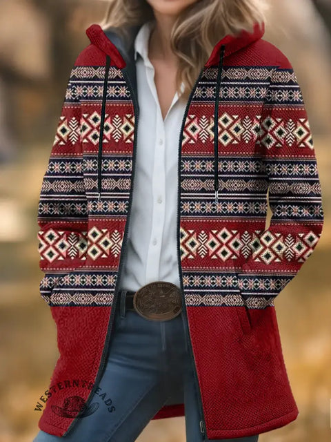 Retro Aztec Unisex Plush Thick Long-sleeved Cardigan Coat