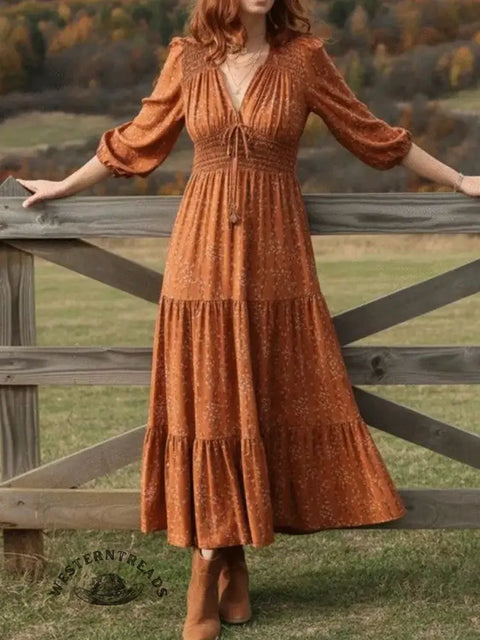 Women's Floral Print V-Neck Cotton Dress