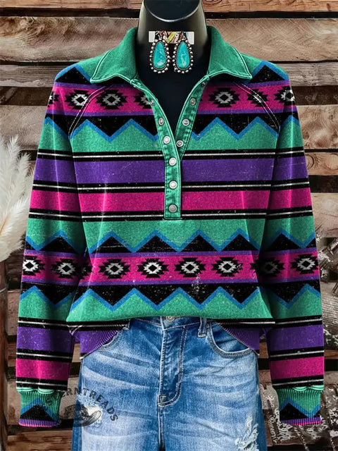 Women's Retro Aztec Print Casual Cotton Sweatshirt