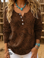 Retro Floral Art Print Buttoned Cardigan Sweater