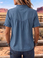 Women's Casual Short Sleeved Button Up Top