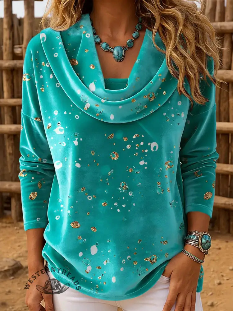 Women's Vintage Printed Casual Velvet Top