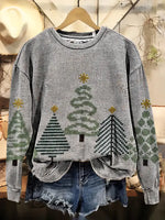 Christmas Tree Texture Print Casual Cotton Sweatshirt