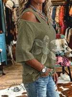 Women's Vintage Flowers Print Off-shoulder Patchwork Casual Shirt