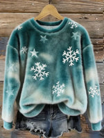 Women's Winter Snowflakes Art Print Casual Plush Top