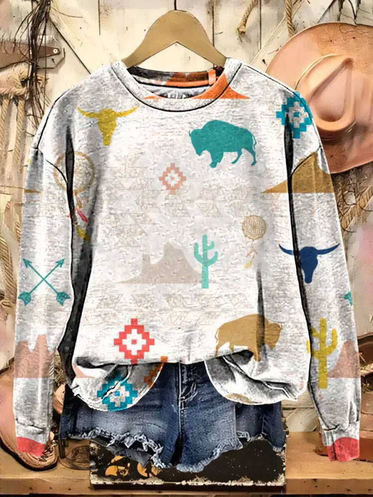 Simple Aztec Pattern Casual Cotton Sweatshirt