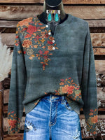 Floral Pattern Art Print Buttoned Cardigan Sweater