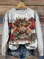 Highland Cow Christmas Art Print Casual Sweatshirt