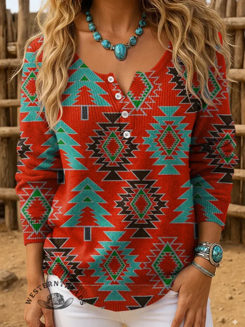 Retro Aztec Print Buttoned Cardigan Christmas Sweater