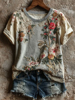 Ethnic Flowers Art Print Casual Short Sleeve T-shirt