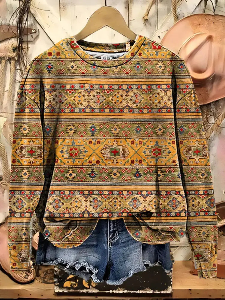 Retro Art Print Casual Cotton Sweatshirt