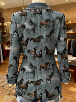 Horse Print Patchwork Denim Sweater