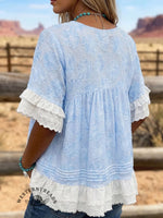 Vintage Art Western V Neck Patchwork Shirt