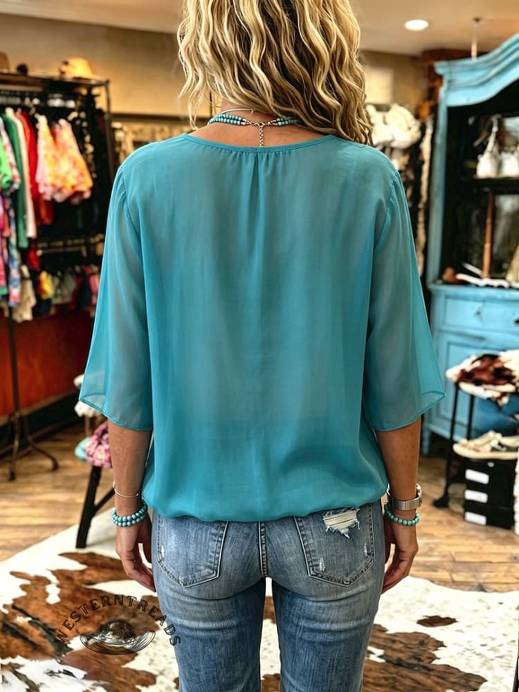 Women's Vintage Patchwork Chiffon Casual Shirt