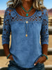 Women's Solid Color Casual Loose Lace Denim Shirt