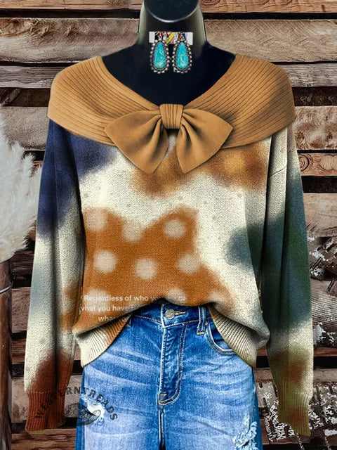 Women's retro colorful stars Print Casual Cotton Sweater