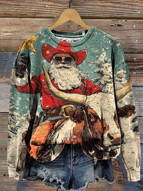 Retro Christmas Art Print Casual Cotton Sweatshirt