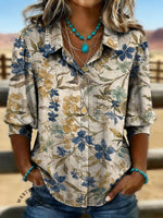 Vintage Floral Prints Casual Cotton Shirt