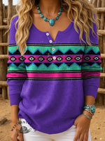 Retro Art Pattern Print Buttoned Cardigan Sweater