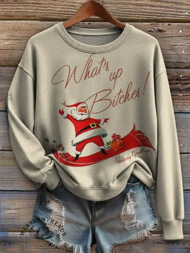 Women's Retro Christmas Art Print Casual Sweatshirt