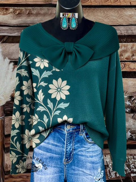 Women's Floral Print Casual Cotton Sweater