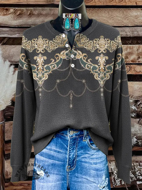 Retro Flower Print Buttoned Cardigan Sweater