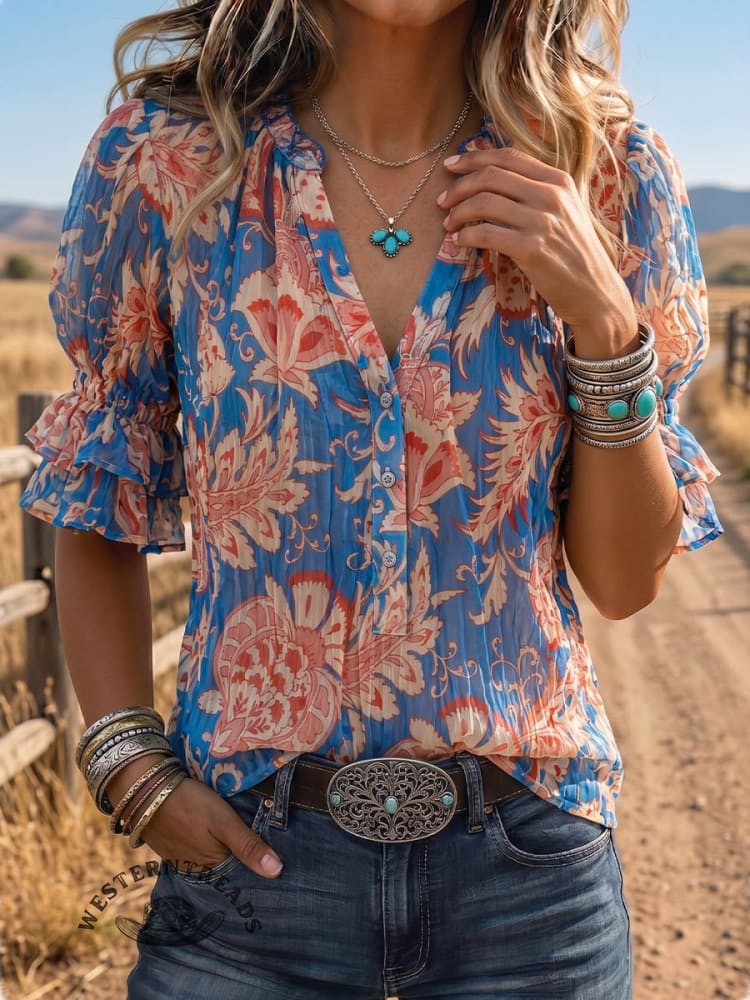 Vintage Art Comfortable Summer Fabrics Puff Sleeve Casual Shirt