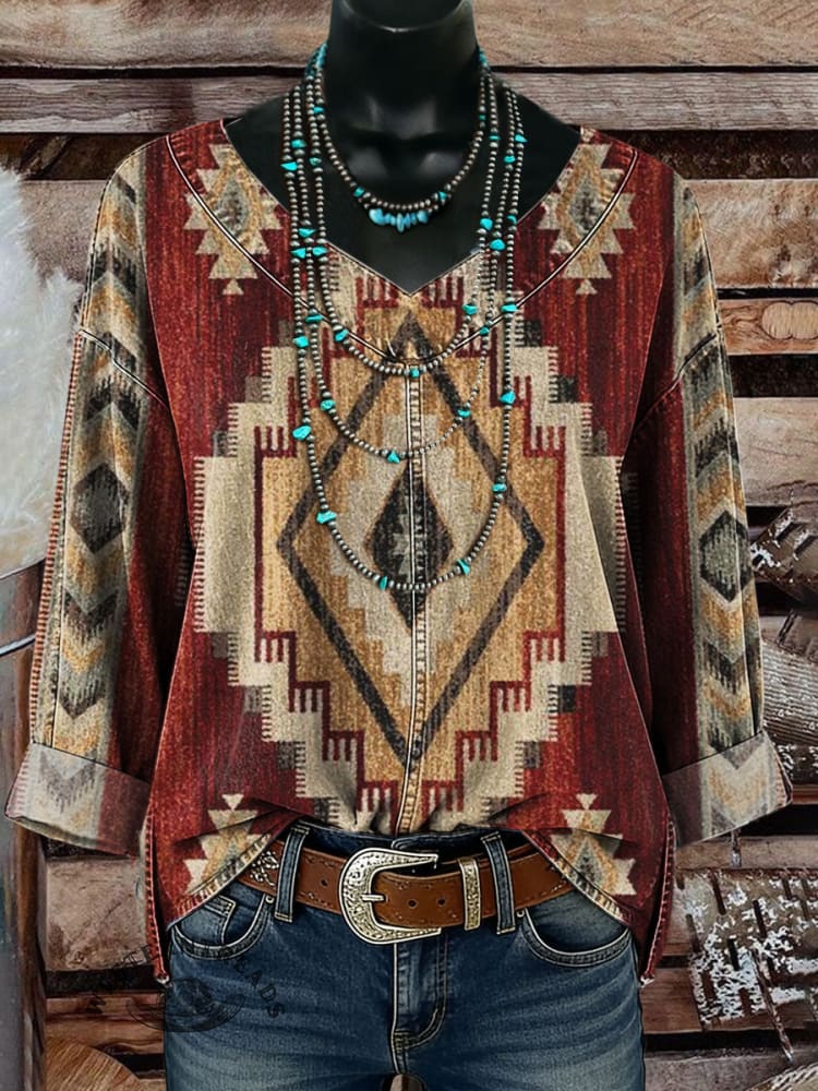 Vintage Aztec Casual Denim Top