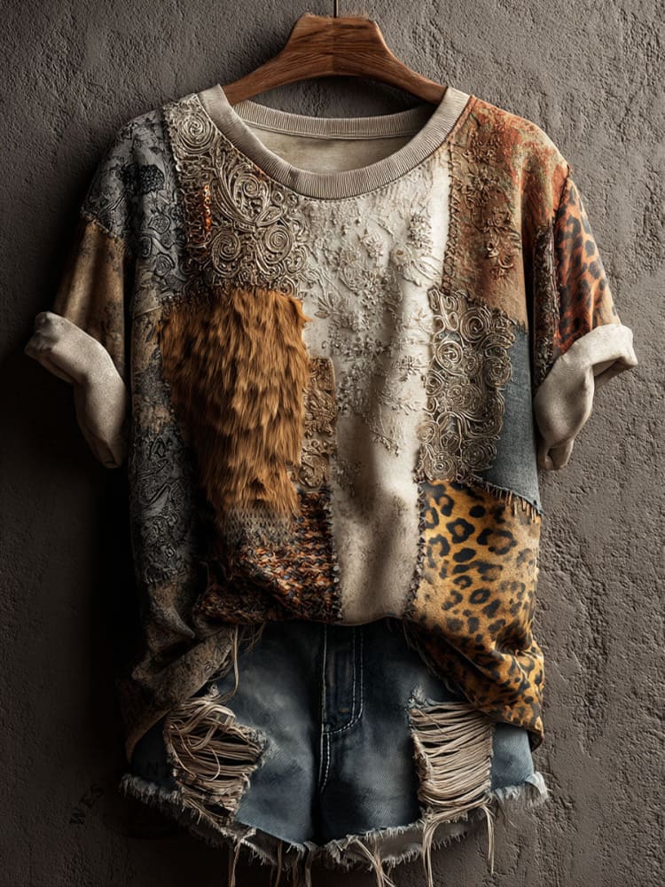 Leopard Art Print Casual Short Sleeve T-shirt