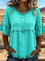 Vintage ArtPatchwork Cotton And Linen Shirt
