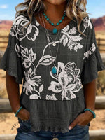 Vintage Art Hollowed Out Lace Patchwork T-Shirt