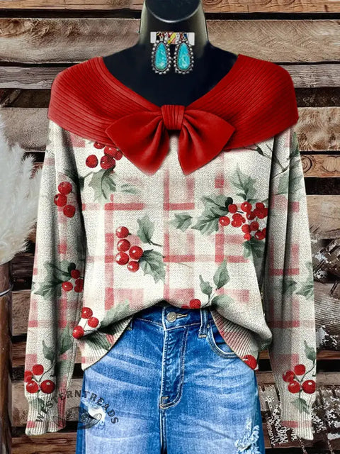Retro Christmas Art Print Buttoned Cardigan Sweater