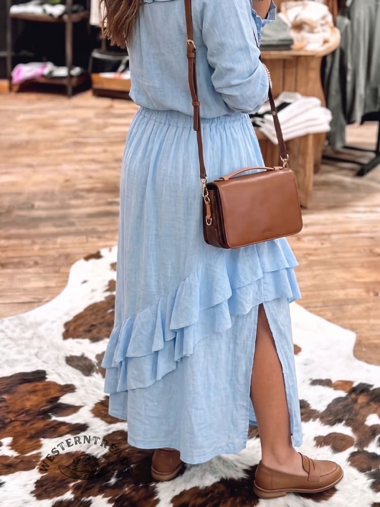 Vintage Art Western Patchwork Ruffled Cotton LinenIrregular Skirt