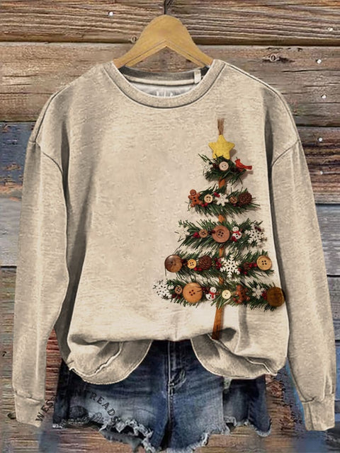Retro Christmas Tree Casual Cotton Sweatshirt