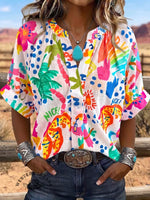 Vintage Art Print Comfortable Summer Fabrics Casual Shirt