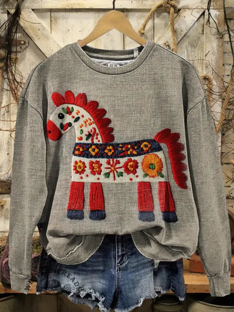 Horse Art Print Casual Sweatshirt