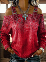 Women‘s Paisley Print Casual Cotton Denim Shirt