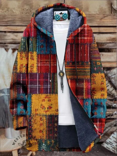 Patchwork Art Unisex Plush Thick Long-Sleeved Cardigan Coat
