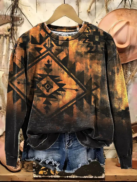 Retro Aztec Art Print Casual Cotton Sweatshirt
