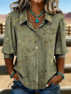 Vintage Floral Prints Casual Cotton Shirt