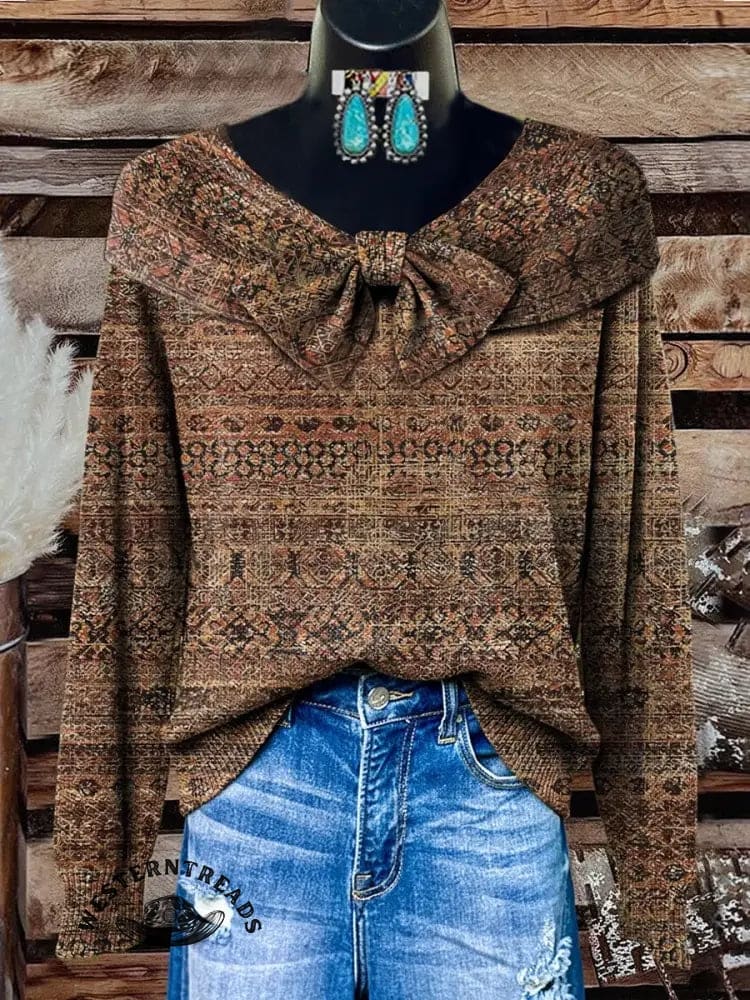 Vintage TexturePrint Buttoned Cardigan Sweater