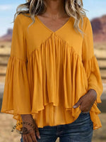 Marigold V-Neck Chiffon Top • Elegant Ruffled Boho Blouse