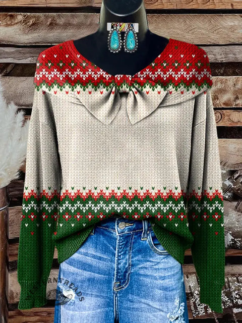 Women's Christmas Colors Print Casual Cotton Shirt