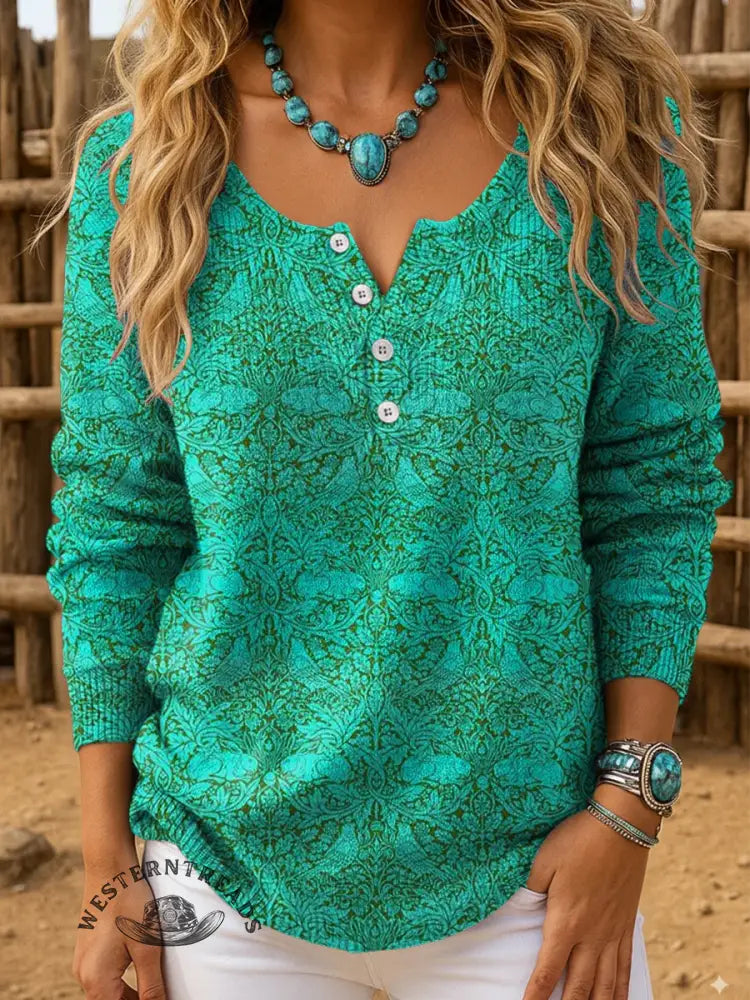 Retro Floral Art Pattern Print Buttoned Cardigan Sweater