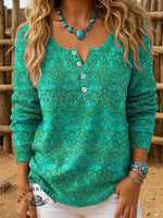 Retro Floral Art Pattern Print Buttoned Cardigan Sweater