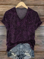Retro Floral Print V-neck T-shirt