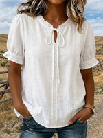 Women's Solid Color Casual Lace-up Short Sleeve Shirt